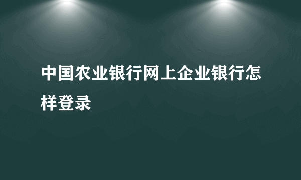 中国农业银行网上企业银行怎样登录