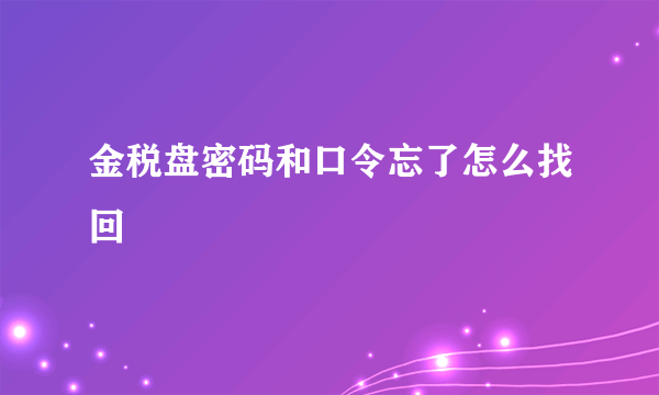 金税盘密码和口令忘了怎么找回