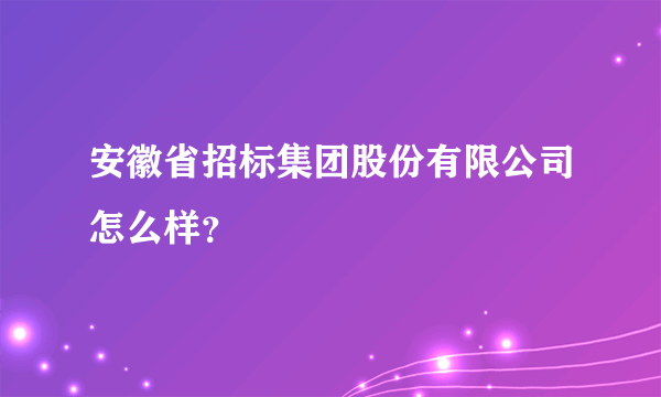 安徽省招标集团股份有限公司怎么样？