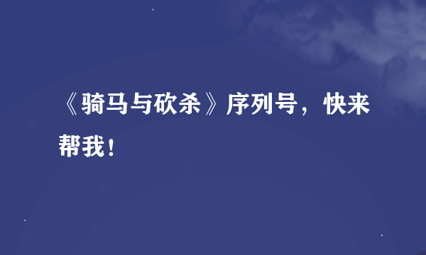 《骑马与砍杀》序列号，快来帮我！