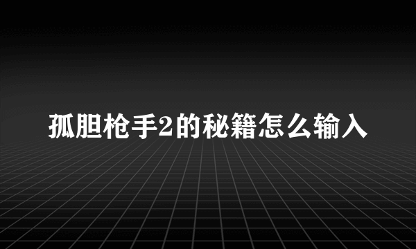 孤胆枪手2的秘籍怎么输入