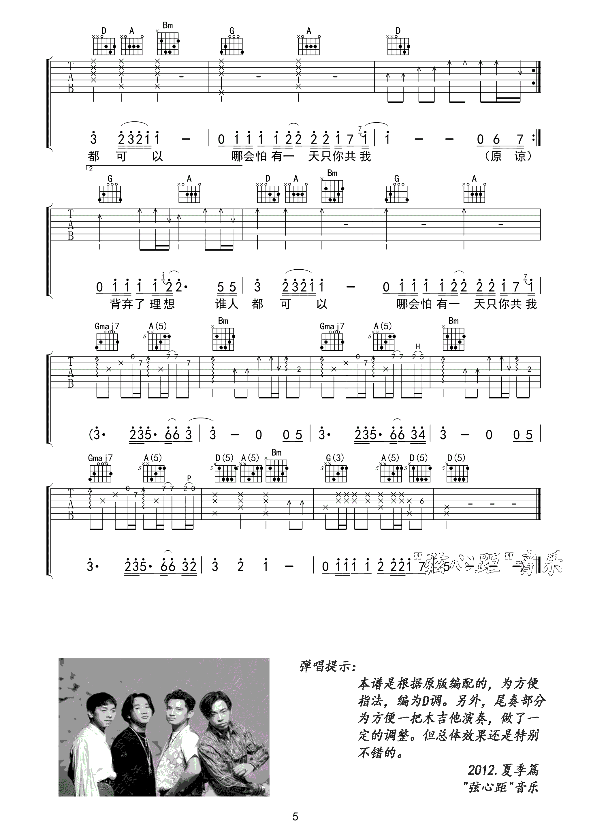 求黄家驹海阔天空D调 吉他谱,全扫弦版的。