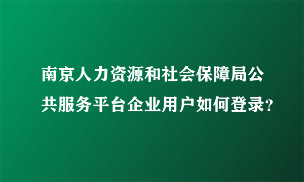 南京人力资源和社会保障局公共服务平台企业用户如何登录？