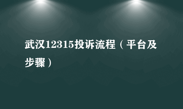 武汉12315投诉流程（平台及步骤）