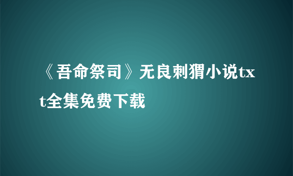 《吾命祭司》无良刺猬小说txt全集免费下载