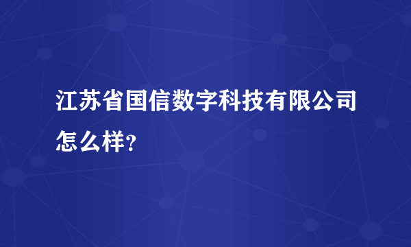 江苏省国信数字科技有限公司怎么样？