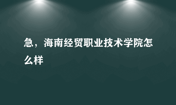 急，海南经贸职业技术学院怎么样