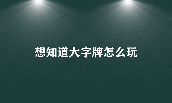 想知道大字牌怎么玩