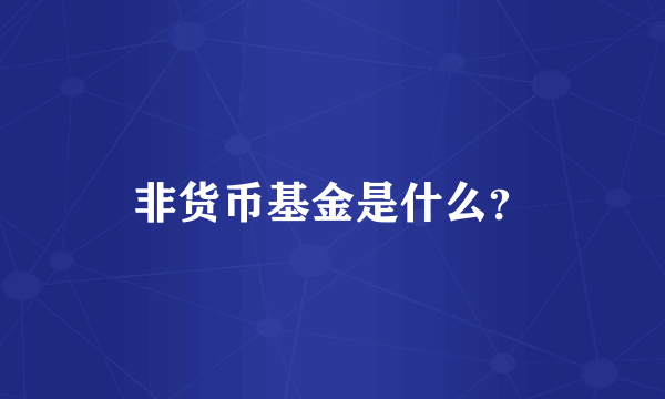 非货币基金是什么？