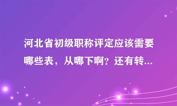 河北省初级职称评定应该需要哪些表，从哪下啊？还有转正定级的流程和申请表都是什么?