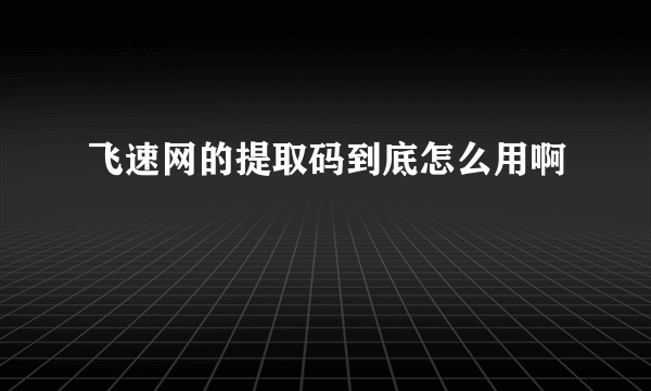 飞速网的提取码到底怎么用啊