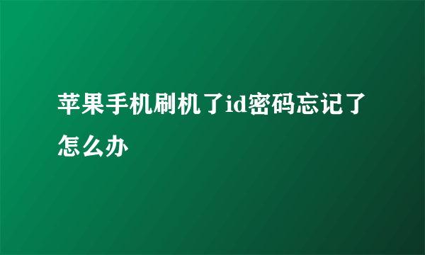 苹果手机刷机了id密码忘记了怎么办