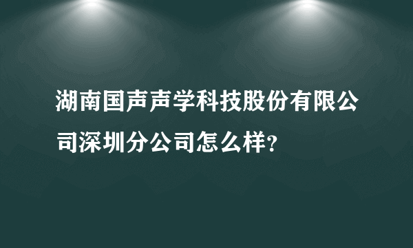 湖南国声声学科技股份有限公司深圳分公司怎么样？