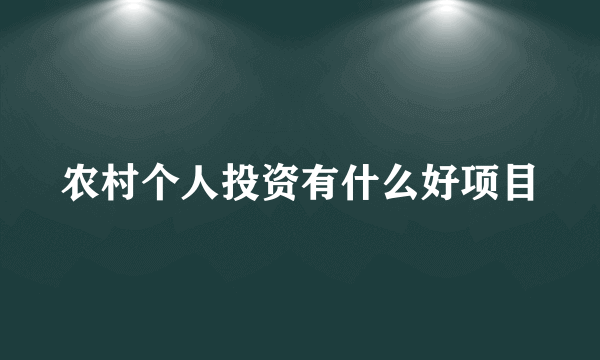 农村个人投资有什么好项目