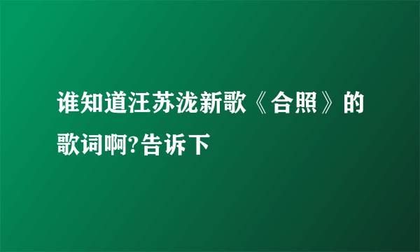 谁知道汪苏泷新歌《合照》的歌词啊?告诉下