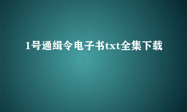 1号通缉令电子书txt全集下载