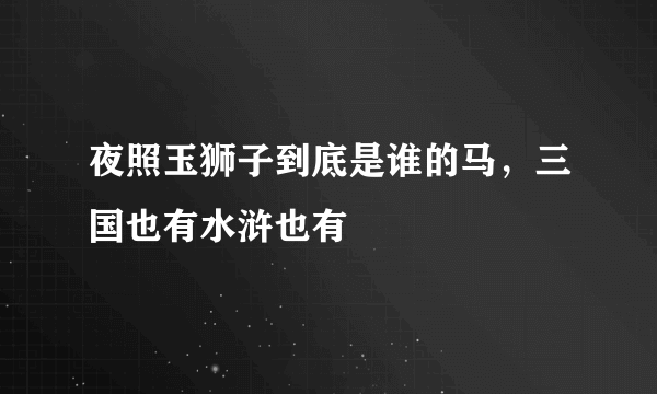 夜照玉狮子到底是谁的马，三国也有水浒也有