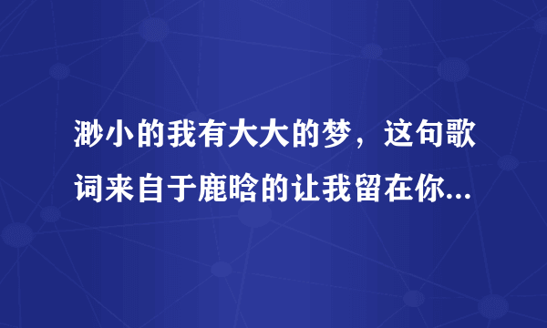 渺小的我有大大的梦，这句歌词来自于鹿晗的让我留在你身边，这句词让