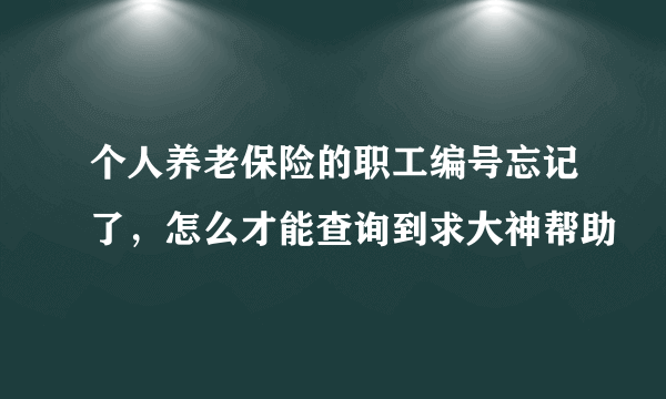 个人养老保险的职工编号忘记了，怎么才能查询到求大神帮助