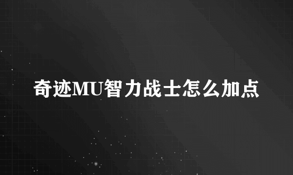 奇迹MU智力战士怎么加点