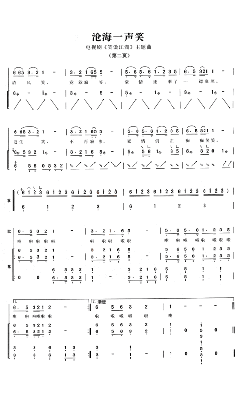 古筝沧海一声笑完整简谱？