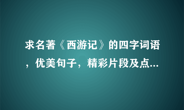 求名著《西游记》的四字词语，优美句子，精彩片段及点评！！！！！！！！希望大家都能帮助我一下！