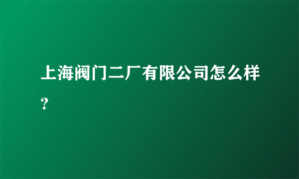 上海阀门二厂有限公司怎么样？