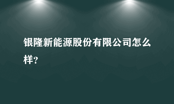 银隆新能源股份有限公司怎么样？