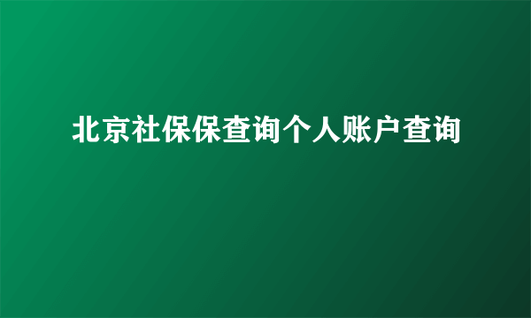 北京社保保查询个人账户查询