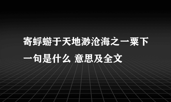 寄蜉蝣于天地渺沧海之一粟下一句是什么 意思及全文