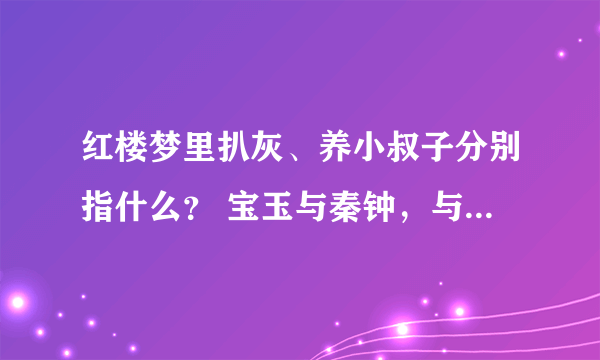 红楼梦里扒灰、养小叔子分别指什么？ 宝玉与秦钟，与琪官，还有薛蟠对柳湘云是有同性之恋的吗？