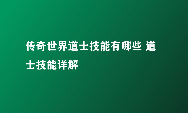 传奇世界道士技能有哪些 道士技能详解