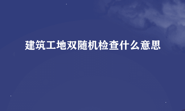 建筑工地双随机检查什么意思