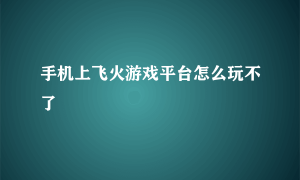 手机上飞火游戏平台怎么玩不了