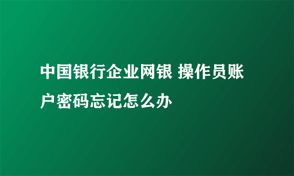 中国银行企业网银 操作员账户密码忘记怎么办