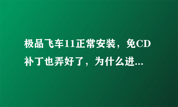 极品飞车11正常安装，免CD补丁也弄好了，为什么进入游戏会黑屏，随后弹出运行错误的报告，高手指教啊