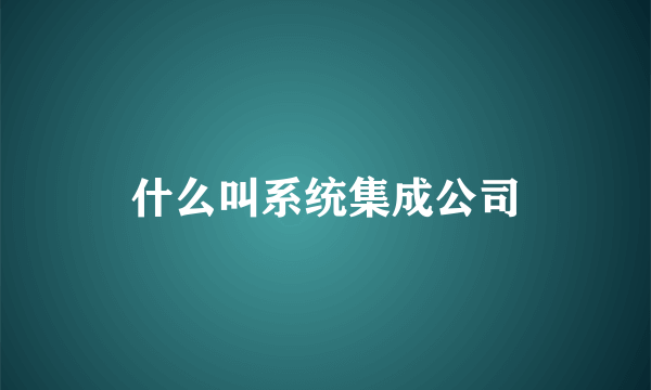 什么叫系统集成公司