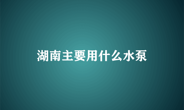 湖南主要用什么水泵