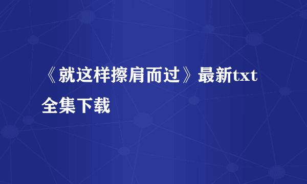 《就这样擦肩而过》最新txt全集下载