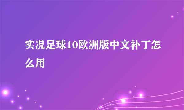 实况足球10欧洲版中文补丁怎么用