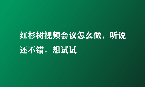 红杉树视频会议怎么做，听说还不错。想试试