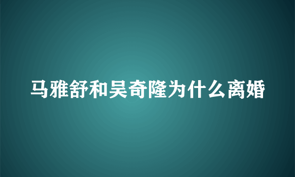 马雅舒和吴奇隆为什么离婚