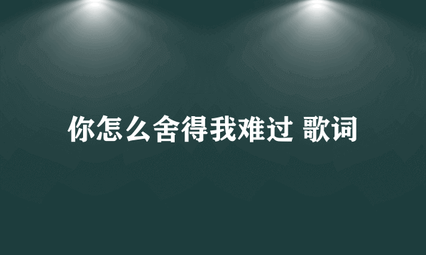 你怎么舍得我难过 歌词