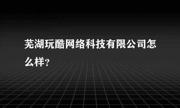 芜湖玩酷网络科技有限公司怎么样？