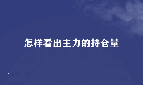 怎样看出主力的持仓量