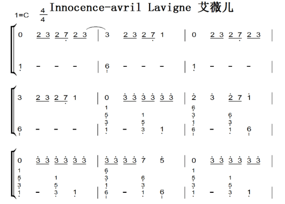 急求innocence简谱！艾薇儿的。谢了！！！！