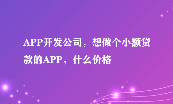 APP开发公司，想做个小额贷款的APP，什么价格