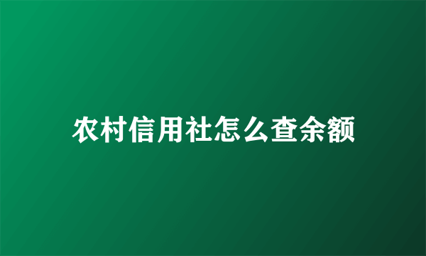 农村信用社怎么查余额