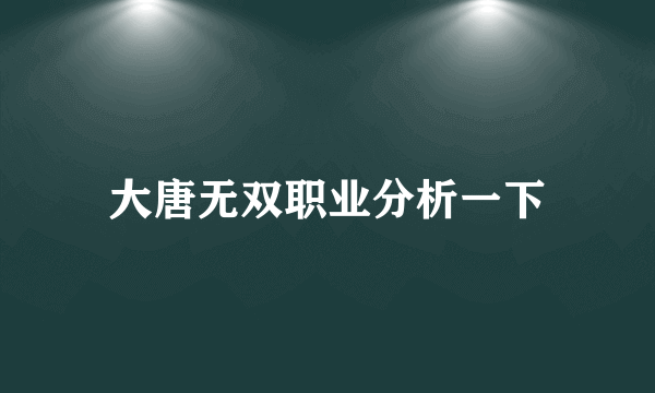 大唐无双职业分析一下