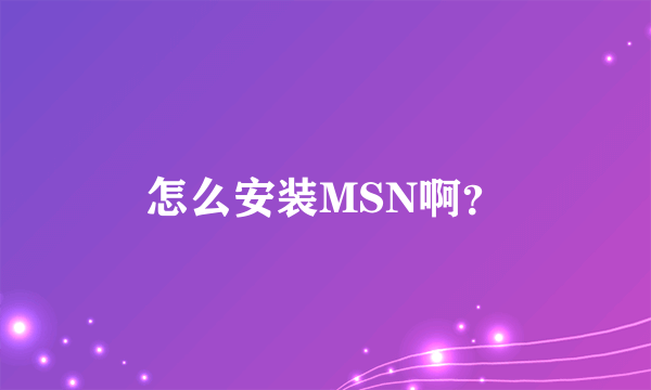 怎么安装MSN啊？